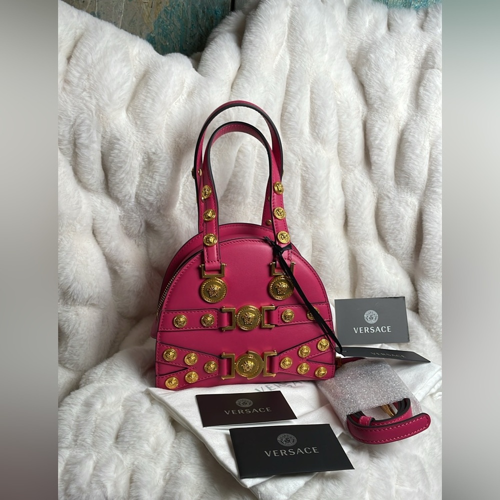 VERSACE TRIBUTE LINE Pink leather handbag With gold Medusa medallions NWT - Picture 7 of 10
